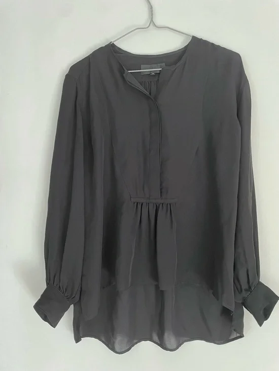 Nili Lotan Black Silk Blouse XS Relaxed Draped Minimalist Top - Picture 5 of 7